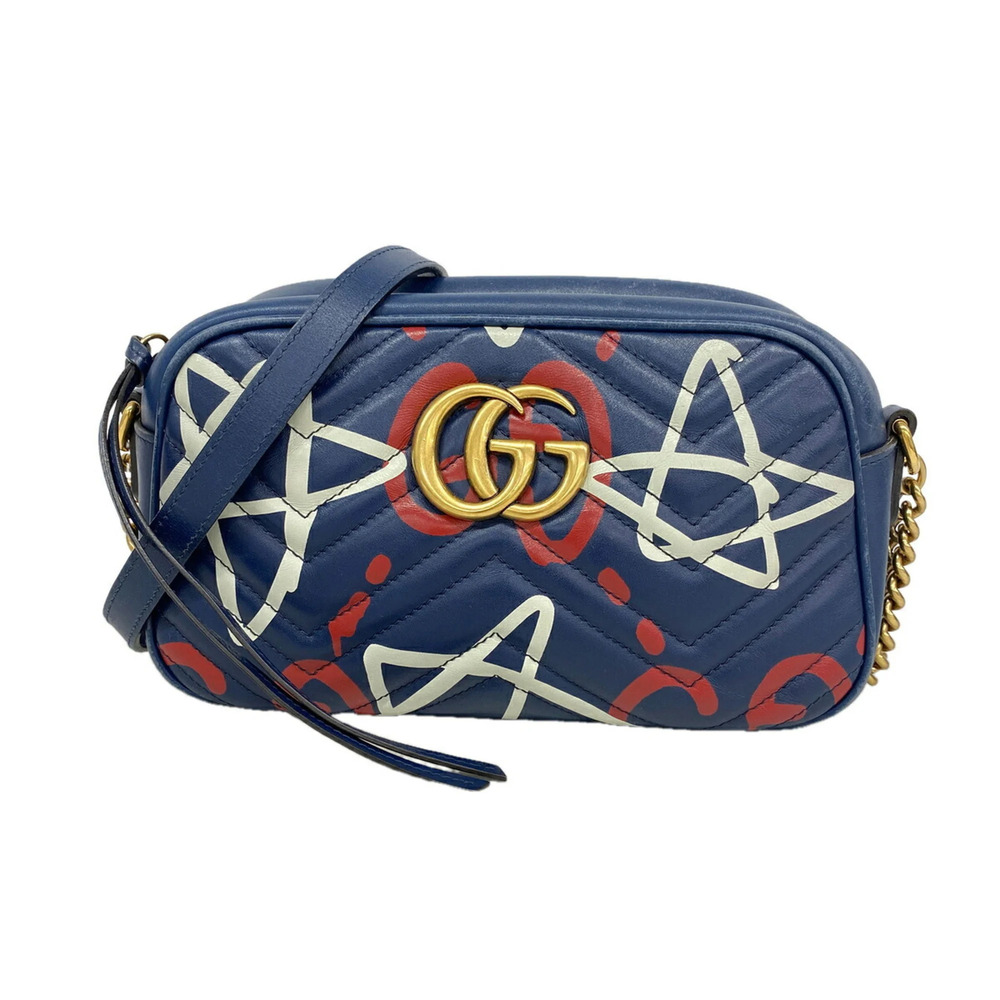 Gucci GG Marmont Shoulder Bag 447632 Leather Navy Women's P3538277